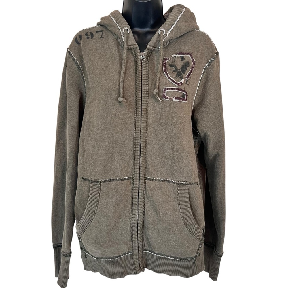American Eagle Y2K 2000’s Distressed Hooded Full Zip Sweatshirt